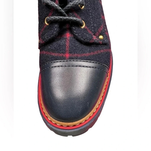Tory Burch Womens Boots Miller 60MM Checked Wool Calf Leather Navy Size 8 - Picture 7 of 13